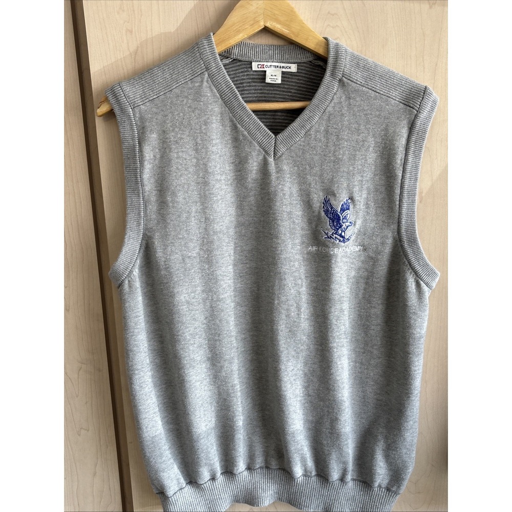Cutter & Buck V Neck Sweater Vest Mens Medium Gray‎ Air Force Academy Eagles